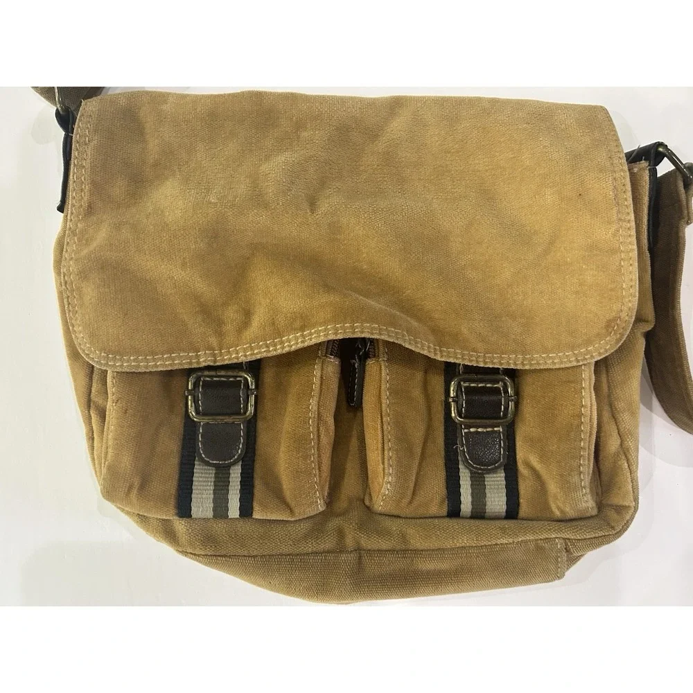 Vintage Y2K Canvas Messenger Bag Brown Boho Crossbody Shoulder Bag Elena Gilbert